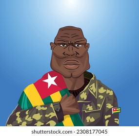 Embrace the essence of bravery and patriotism! Witness the power of an Togolese soldier with the national flag. Fuel your designs with pride. Get this essential vector file and inspire greatness!