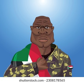 Embrace the essence of bravery and patriotism! Witness the power of an Sudanese soldier with the national flag. Fuel your designs with pride. Get this essential vector file and inspire greatness!