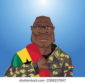 Embrace the essence of bravery and patriotism! Witness the power of an Ghanaian soldier with the national flag. Fuel your designs with pride. Get this essential vector file and inspire greatness!