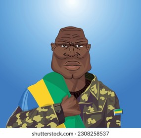Embrace the essence of bravery and patriotism! Witness the power of an Gabonese soldier with the national flag. Fuel your designs with pride. Get this essential vector file and inspire greatness!