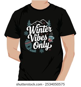 Embrace the essence of winter with 'Winter Vibes Only' T-shirt designs that showcase cozy imagery and frosty landscapes. Perfect for enthusiasts, these designs exude seasonal charm.