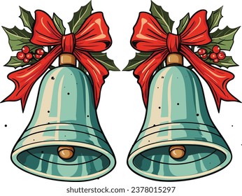 Embrace the festive spirit with this delightful pair of Christmas bells adorned with a vibrant red flower. Crafted from fabric and gracefully tied with a red ribbon, the bells and flower 