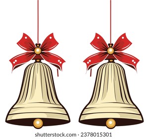 Embrace the festive spirit with this delightful pair of Christmas bells adorned with a vibrant red ribbon 