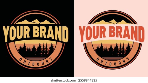 Embrace the great outdoors with this stunning badge design featuring mountains and forests. Perfect for camping gear, outdoor brands, and adventure enthusiasts!