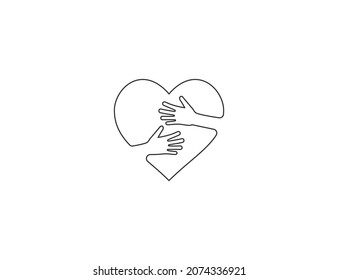 Embrace, hand, heart, hug, care, love icon. Vector illustration. Flat design.