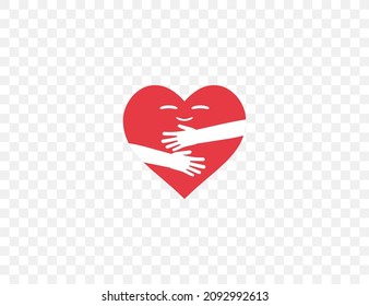 Abrazo, mano, icono cardíaco. Ilustración vectorial. Diseño plano.