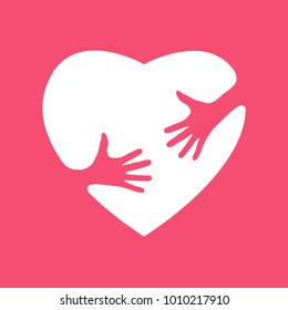 Embrace Heart Shape with hands Logo design template, hugging heart, concept of love and care, happy valentine day