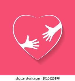 Embrace Heart Shape with hands Logo design template, hugging heart, concept of love and care, happy valentine day