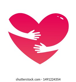 Embrace Heart Shape Logo design template. Valentine Day Love Concept Embracing Logotype negative space icon.