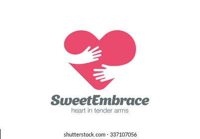 Embrace Heart Shape Logo Design Vector Template. Valentine Day Love Concept: Embracing Logotype Negative Space Icon.