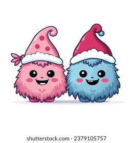 Embrace the joy of winter with this cute and whimsical snow monsters adorned in a hat and scarf. A classic and festive depiction that captures the simple pleasures and happiness of the season