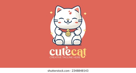 Abrace la suerte: Ilustración de Gato de Moneda de Maneki Neko - Perfecto para logotipo, icono, diseño, afiche, volante y publicidad