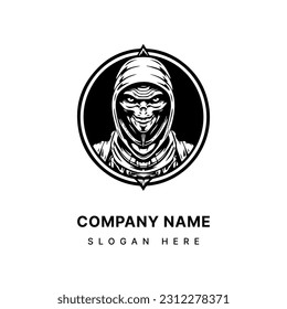 Embrace the macabre with this chilling mummy hand drawn logo design illustration. Bring a touch of horror to your projects, from gaming to apparel, with this spine tingling artwork.