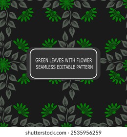 Embrace nature with a green leaves and flowers seamless vector pattern. Perfect for eco-themed designs, wallpapers, and packaging, this pattern adds fresh, vibrant elegance to any project.