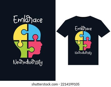 Embrace Neurodiversity illustrations for print-ready T-Shirts design