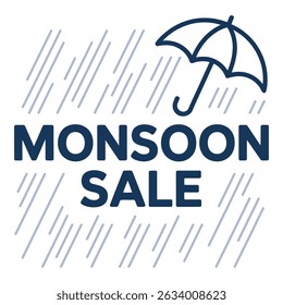 Abraçar a estação chuvosa com a nossa venda de monções com um guarda-chuva e gráfico de chuva caindo em