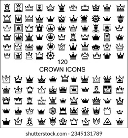 Embrace the regal essence with our exquisite Crown Icons Set of 120 meticulously crafted designs. Each icon captures the essence of tradition and medieval grandeur, rendered in elegant black graphics.