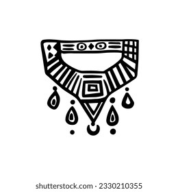 Admire la rica herencia de los aztecas con este doodle en blanco y negro de un intrincado collar azteca. Un símbolo de significación cultural y belleza antigua. Ilustración vectorial.