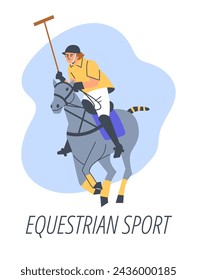 Abraza el espíritu del deporte de polo con esta ilustración vectorial. Un jugador de polo a caballo, preparándose para golpear la pelota en medio de un juego animado - la obra de arte captura perfectamente la energía del deporte