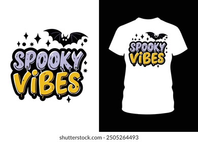 Umarmen Sie die gespenstische Jahreszeit mit diesem Spooky Vibes Halloween T-Shirt-Design. Perfekt für Halloween-Partys oder Freizeitkleidung, fängt dieses unheimliche Design die Essenz von Oktober Spaß und Schrecken.