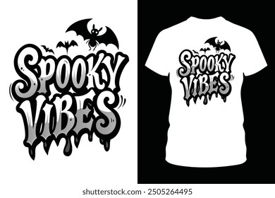 Umarmen Sie die gespenstische Jahreszeit mit diesem Spooky Vibes Halloween T-Shirt-Design. Perfekt für Halloween-Partys oder Freizeitkleidung, fängt dieses unheimliche Design die Essenz von Oktober Spaß und Schrecken.