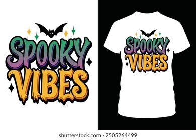 Umarmen Sie die gespenstische Jahreszeit mit diesem Spooky Vibes Halloween T-Shirt-Design. Perfekt für Halloween-Partys oder Freizeitkleidung, fängt dieses unheimliche Design die Essenz von Oktober Spaß und Schrecken.