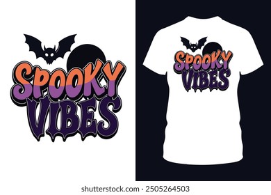 Umarmen Sie die gespenstische Jahreszeit mit diesem Spooky Vibes Halloween T-Shirt-Design. Perfekt für Halloween-Partys oder Freizeitkleidung, fängt dieses unheimliche Design die Essenz von Oktober Spaß und Schrecken.