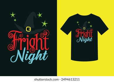 Embrace the spooky spirit with our "Fright Night Halloween Theme T-Shirt Design." Perfect for Halloween parties and celebrations, this unique design adds a touch of eerie charm to your festive attire.