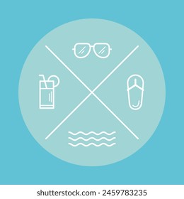 Embrace summer vibes with this vector editable beach badge featuring sunglasses, flip flop, sea waves and cocktail. Perfect for sunny days by the shore! Add a cool touch of seaside charm to your life