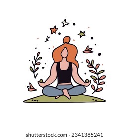 Embrace tranquility with this captivating illustration of a meditating girl in a simple style. A moment of inner peace and mindfulness. Vector illustration.