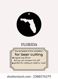 Embrace the tropical vibes with laser-cut metal pendant template. Flaunt your love for Florida in a unique way. Get the vector file now and craft a stunning Florida map pendant.