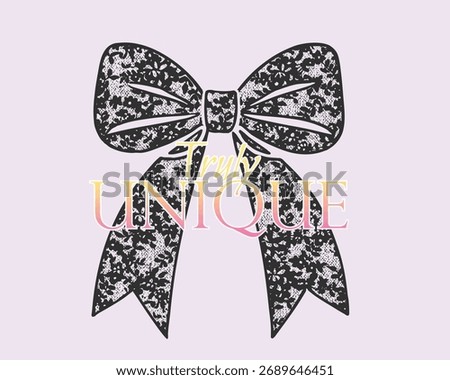 Embrace Uniqueness with Elegant Bow: A stylized illustration of a delicate, lacy bow is set against a soft, feminine backdrop, complemented by a message.