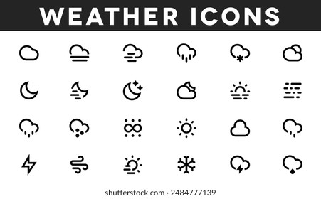 Embrace a variety of meteorological vector icons, showcasing everything from sunny days and cloudy skies to rainy downpours and snowy wonders, ideal for weather applications and environmental studies.