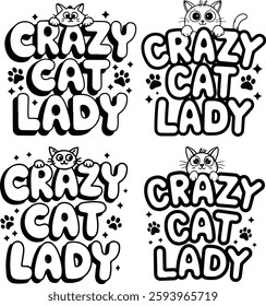 Embrace your feline obsession with this adorable Crazy Cat Lady design! Featuring playful typography, cute cat doodles, and charming whisker details, this black-and-white cat lover graphic is perfect