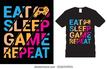 Embrace your gaming lifestyle with our "Eat Sleep Game Repeat" gaming t-shirt! This stylish and comfortable t-shirt is perfect for passionate gamers who live and breathe gaming.