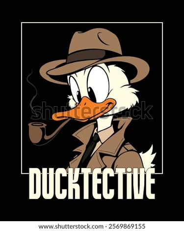 Embrace your inner detective with this quirky "Ducktective" graphic design. Featuring a stylish duck in classic noir attire with a fedora and pipe, it's perfect for mystery lovers.