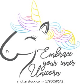Embrace your inner unicorn quote. Unicorn vector