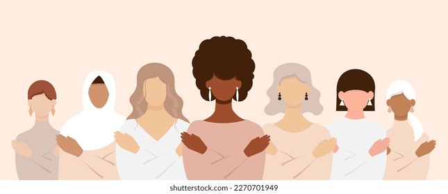 #EmbraceEquity. Faceless women banner vector illustration. EPS 10