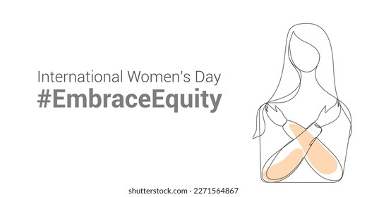 #EmbraceEquity. Women's Day banner. Line art drawing. International Women's Day. International womens day. 2023 womens day. Vector illustration.