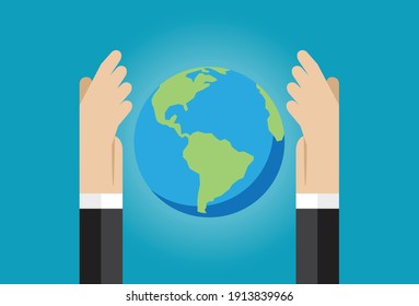 Embraces and cares for the world, Vector illustration in flat style