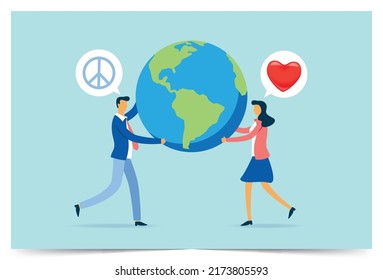 Abraza y se preocupa por el mundo, diseño de ilustraciones vectoriales