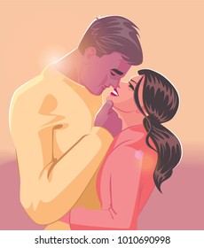 Embraces of a loving couple. Vector illustration