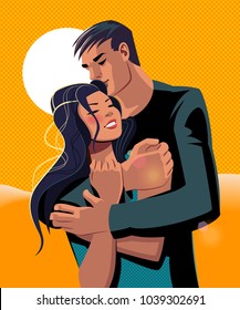 Embraces of a loving couple. Vector illustration