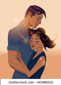 Embraces of a loving couple. Vector illustration