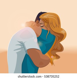 Embraces of a loving couple. Vector illustration