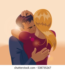 Embraces of a loving couple. Vector illustration