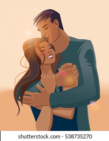 Embraces of a loving couple. Vector illustration