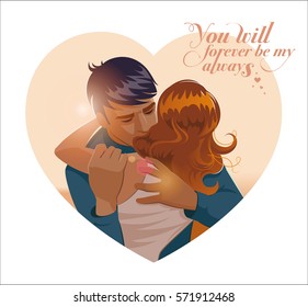 Embraces of a loving couple. Vector illustration