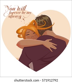 Embraces of a loving couple. Vector illustration