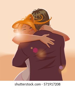 Embraces of a loving couple. Vector illustration